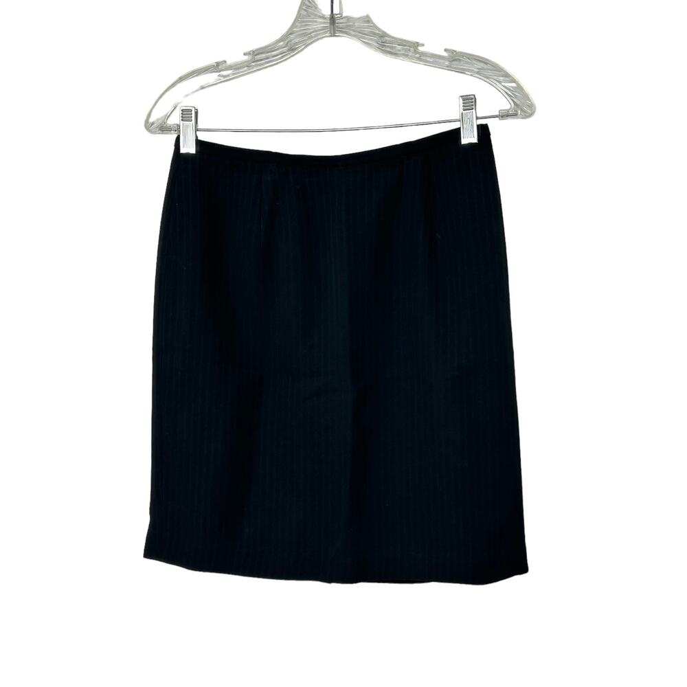 Ann Taylor Black Pinstripe Lined Pencil Skirt Sz 4P 4 Petite Wool Blend